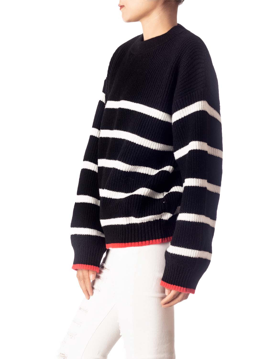 Women's Cozy Casual Top Long Sleeve Stripes Lightweight Pullover Sweater