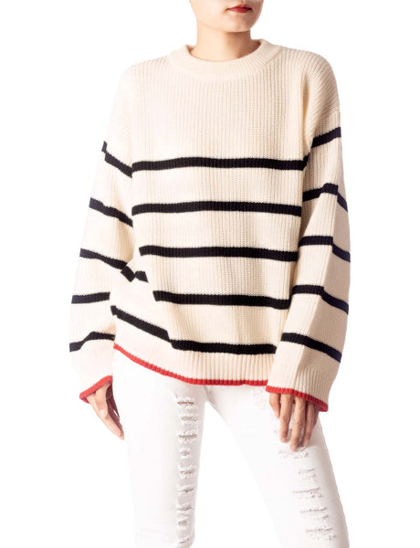 Women's Cozy Casual Top Long Sleeve Stripes Lightweight Pullover Sweater