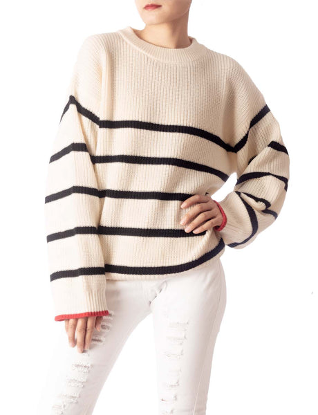 Women's Cozy Casual Top Long Sleeve Stripes Lightweight Pullover Sweater