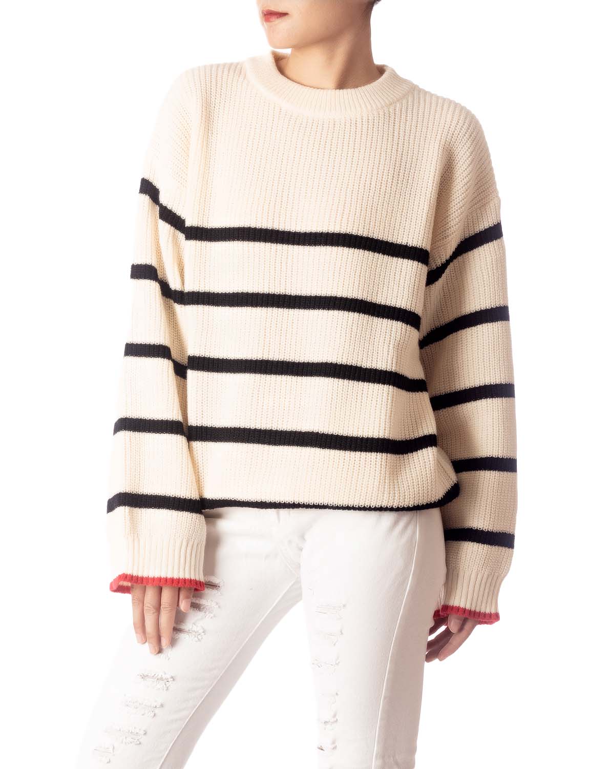 Women's Cozy Casual Top Long Sleeve Stripes Lightweight Pullover Sweater