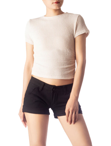 iB-iP Women's Slim Fit Stretchy Crochet Comfort Short Sleeves T-shirt