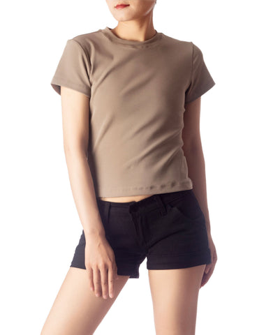 iB-iP Women's Casual Stretchy Plain Pattern Cotton Comfort Short Sleeves T-shirt